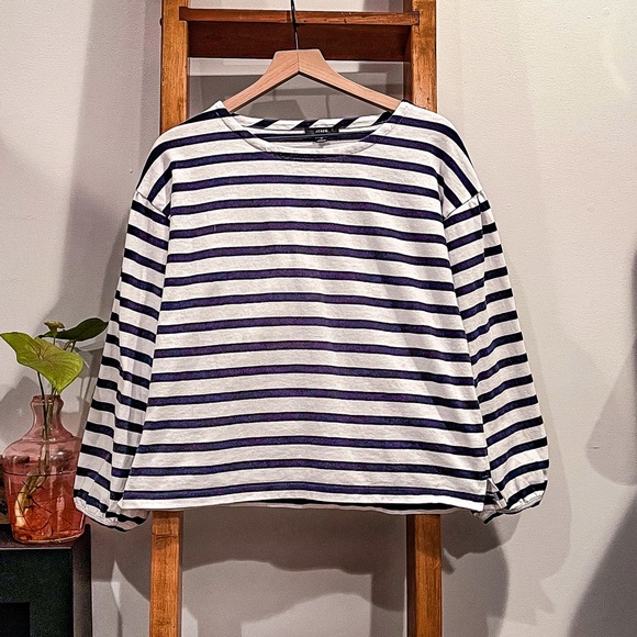 J. Crew SZ M Mariner Puff Sleeve Striped Top! - Picture 1 of 10